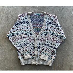 Vintage Timber Trail Cardigan Knit Colorful Pattern Men